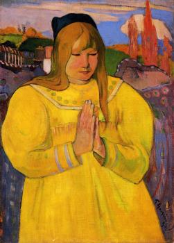 保羅 高更 Breton Woman in Prayer